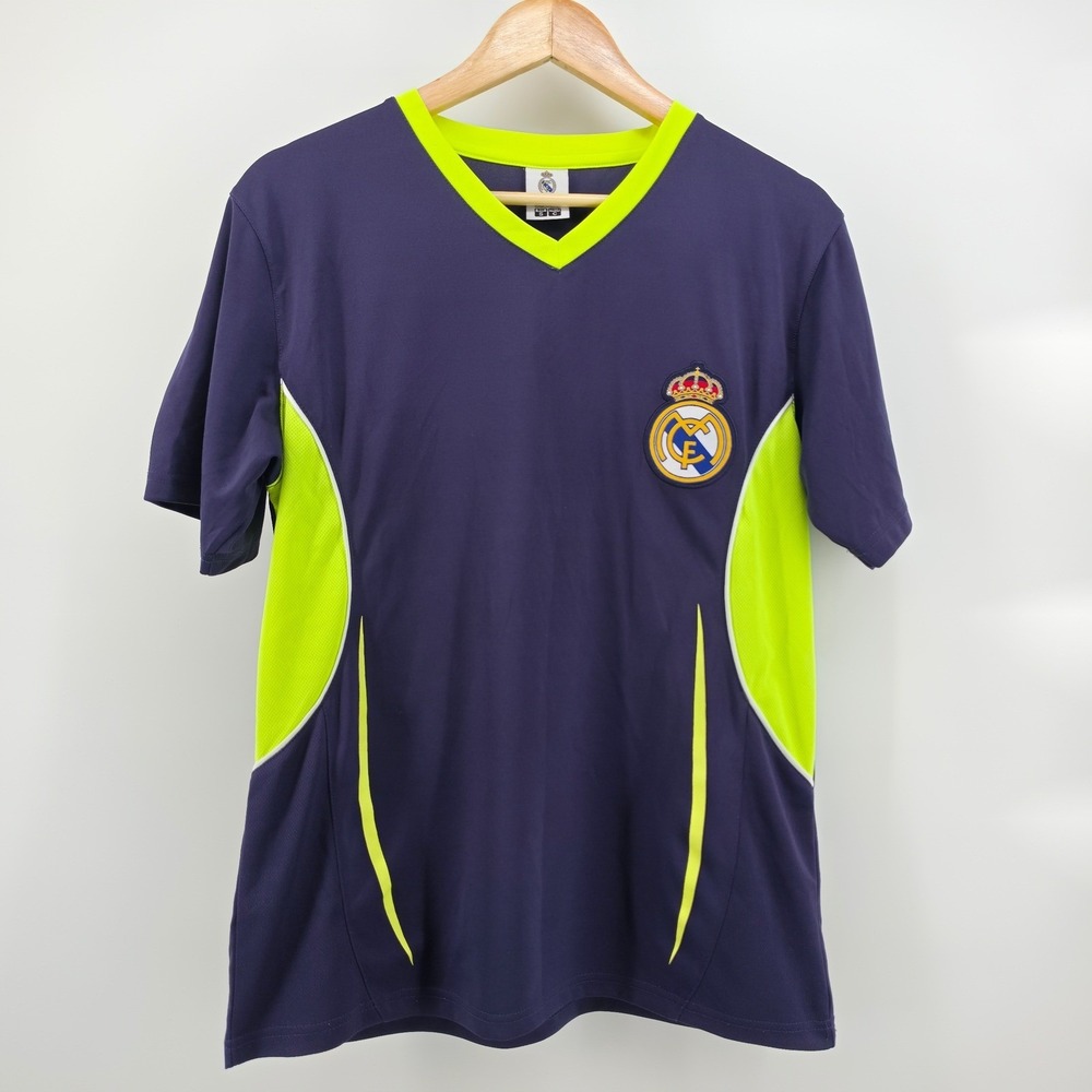 Real Madrid CF Soccer Jersey Rhinox navy Neon Lime Green Mens Small S V-Neck - Picture 2 of 13